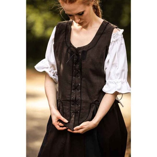 Selma Women's Embroidered Medieval Bodice - Dark Brown