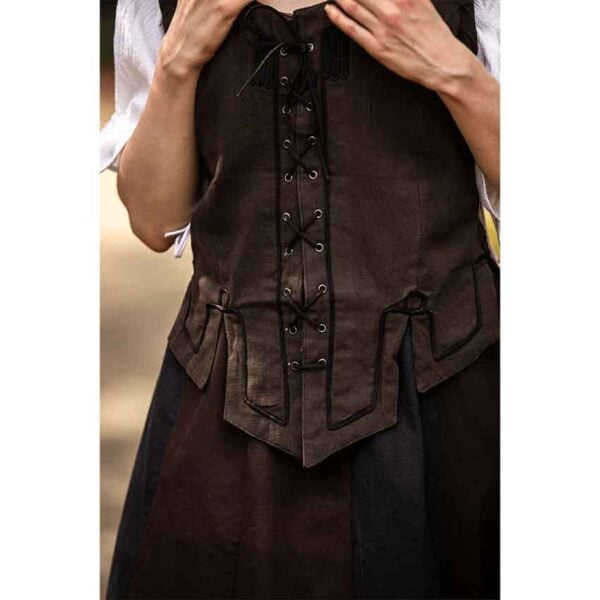 Selma Women's Embroidered Medieval Bodice - Dark Brown
