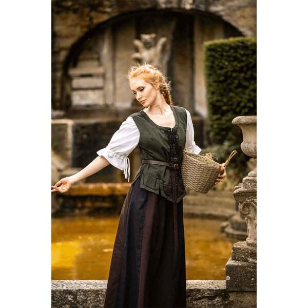 Selma Women's Embroidered Medieval Bodice - Green