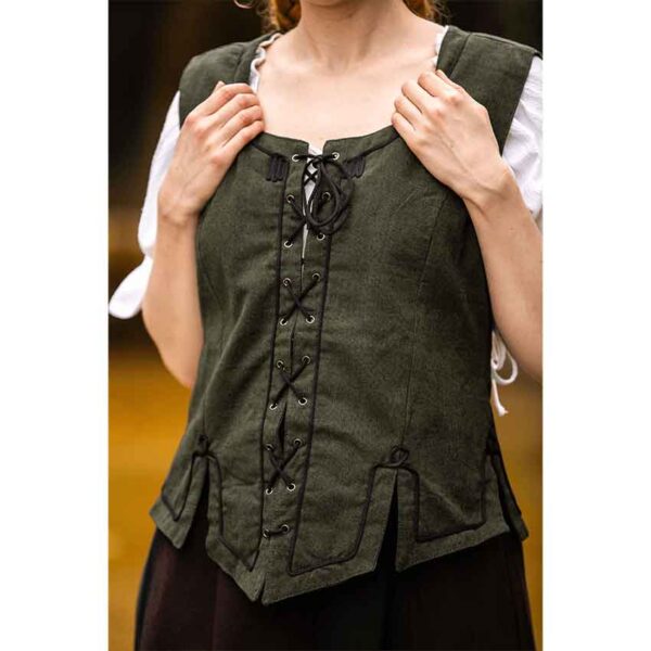 Selma Women's Embroidered Medieval Bodice - Green