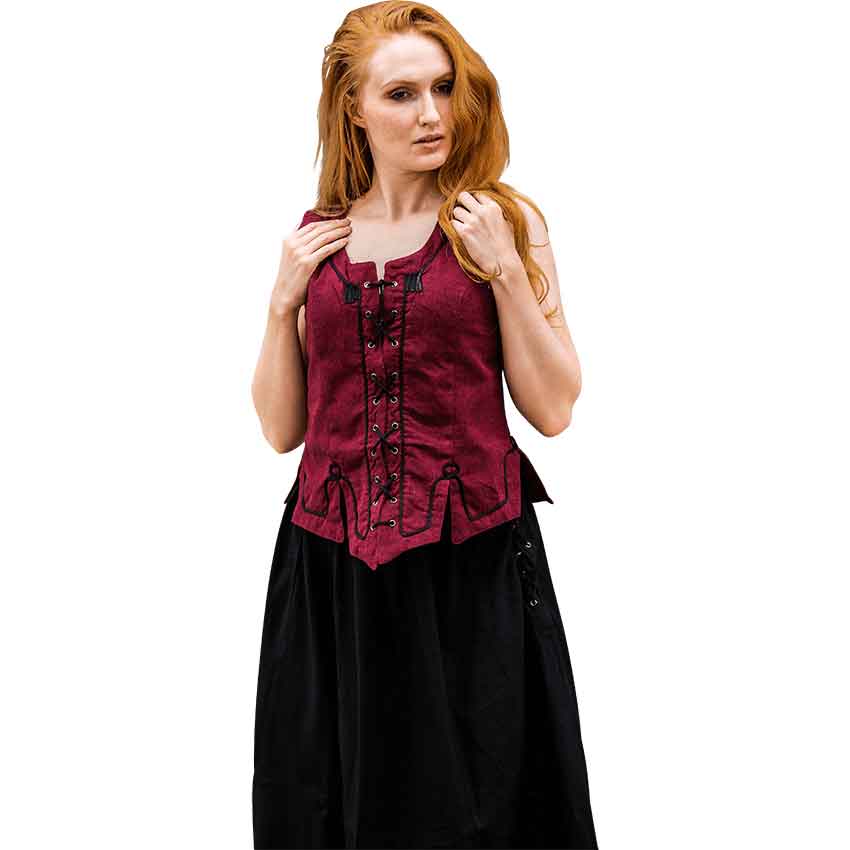 Selma Women's Embroidered Medieval Bodice - Red
