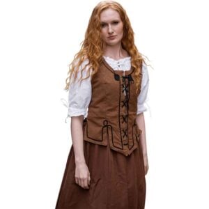 Selma Women's Embroidered Medieval Bodice - Tobacco Brown