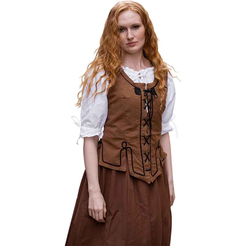 Selma Women's Embroidered Medieval Bodice - Tobacco Brown