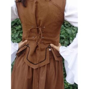 Selma Women's Embroidered Medieval Bodice - Tobacco Brown