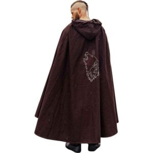 Alpha Embroidered Wolf Viking Cloak - Brown
