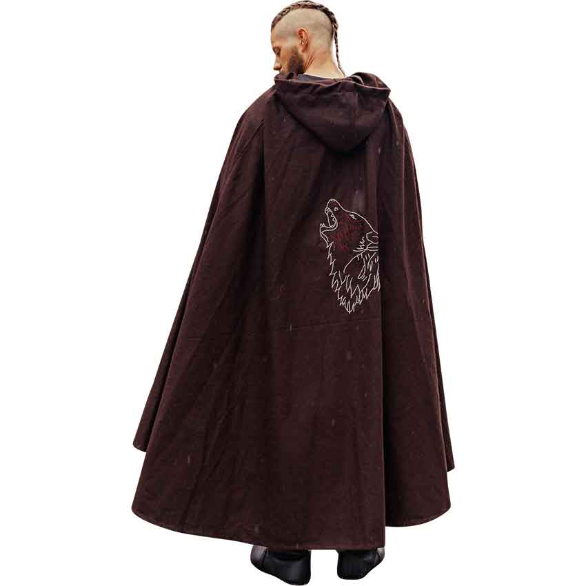 Alpha Embroidered Wolf Viking Cloak - Brown