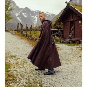 Alpha Embroidered Wolf Viking Cloak - Brown