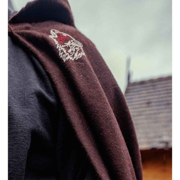 Alpha Embroidered Wolf Viking Cloak - Brown