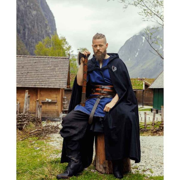 Alpha Embroidered Wolf Viking Cloak - Black