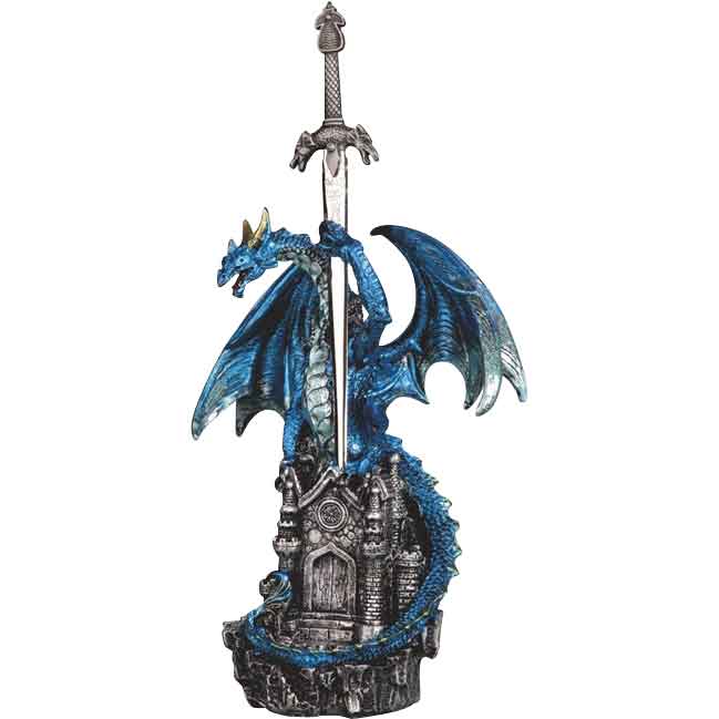 Blue Dragon with Sword and Treasure Statue