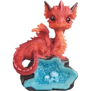 Red Dragon Hatchling on Crystal Statue