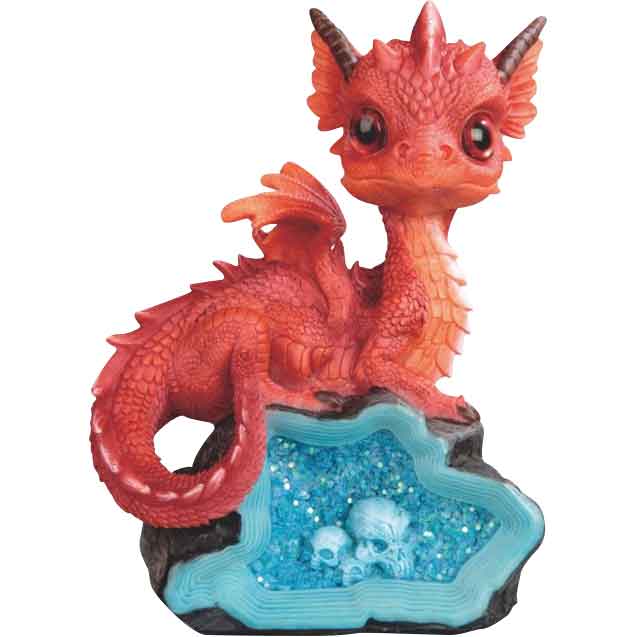 Red Dragon Hatchling on Crystal Statue