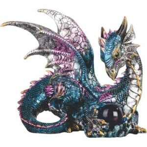 Blue Dragon Guarding Crystal Statue