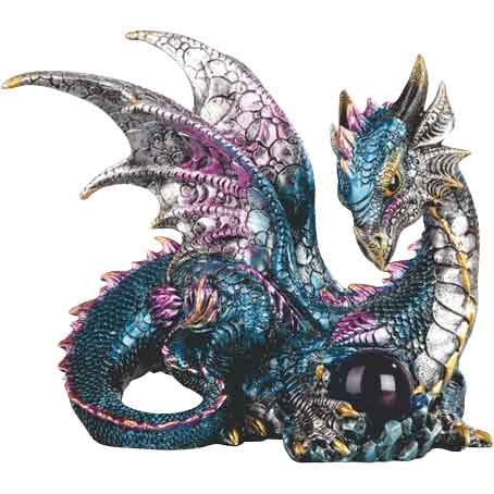 Blue Dragon Guarding Crystal Statue