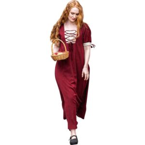 Denise Women's Medieval Summer Dress - Red with Natural