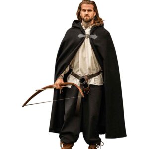 Ilmar Medieval Cloak with Dragon Clasp - Black