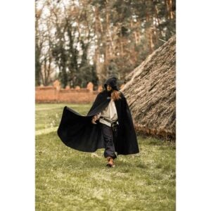Ilmar Medieval Cloak with Dragon Clasp - Black