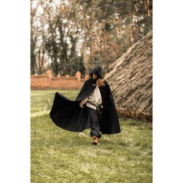 Ilmar Medieval Cloak with Dragon Clasp - Black