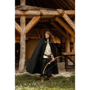 Ilmar Medieval Cloak with Dragon Clasp - Black