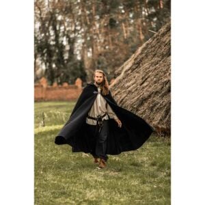 Ilmar Medieval Cloak with Dragon Clasp - Black