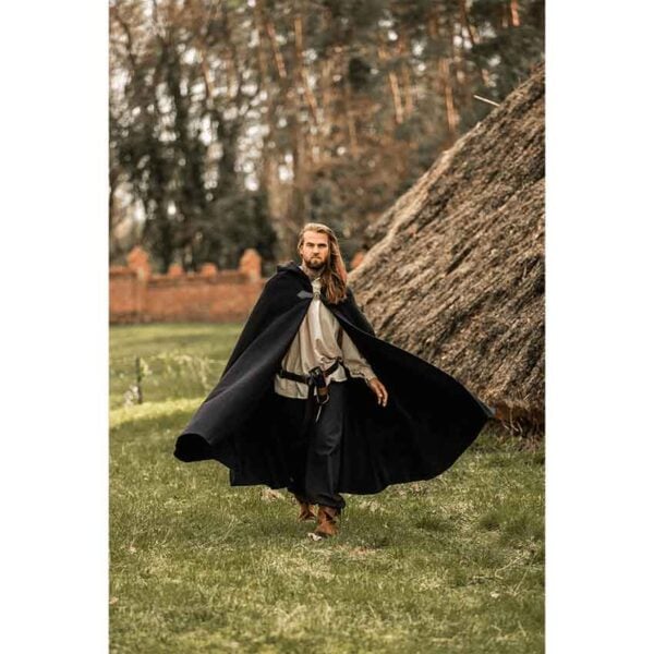 Ilmar Medieval Cloak with Dragon Clasp - Black