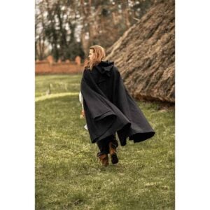 Ilmar Medieval Cloak with Dragon Clasp - Black