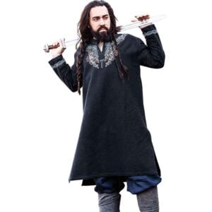 Snorri Urnes Embroidered Viking Tunic - Black with Blue