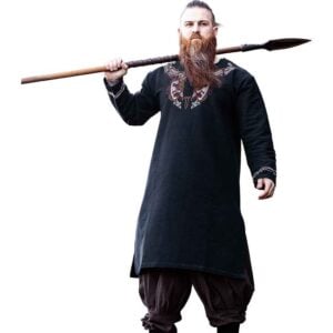 Snorri Urnes Embroidered Viking Tunic - Black with Red