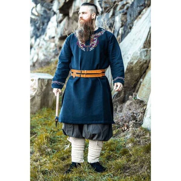 Snorri Urnes Embroidered Viking Tunic - Black with Red