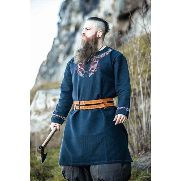 Snorri Urnes Embroidered Viking Tunic - Black with Red