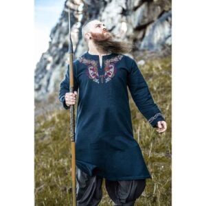 Snorri Urnes Embroidered Viking Tunic - Black with Red