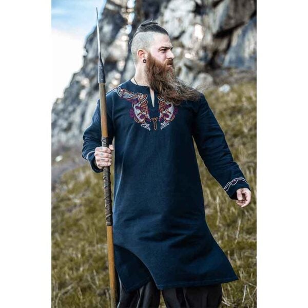 Snorri Urnes Embroidered Viking Tunic - Black with Red
