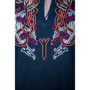 Snorri Urnes Embroidered Viking Tunic - Black with Red
