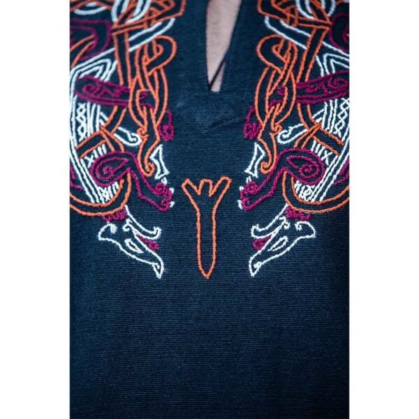 Snorri Urnes Embroidered Viking Tunic - Black with Red
