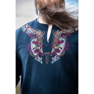 Snorri Urnes Embroidered Viking Tunic - Black with Red