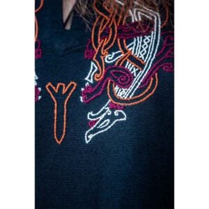 Snorri Urnes Embroidered Viking Tunic - Black with Red