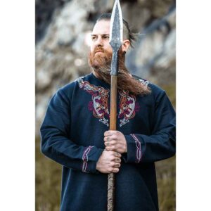Snorri Urnes Embroidered Viking Tunic - Black with Red