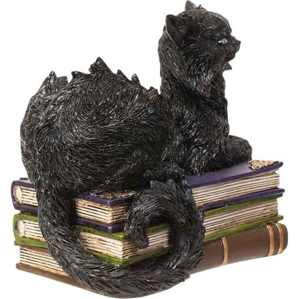 LED Wicked Black Cat on Books Statue