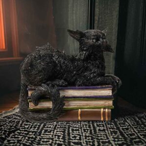 LED Wicked Black Cat on Books Statue