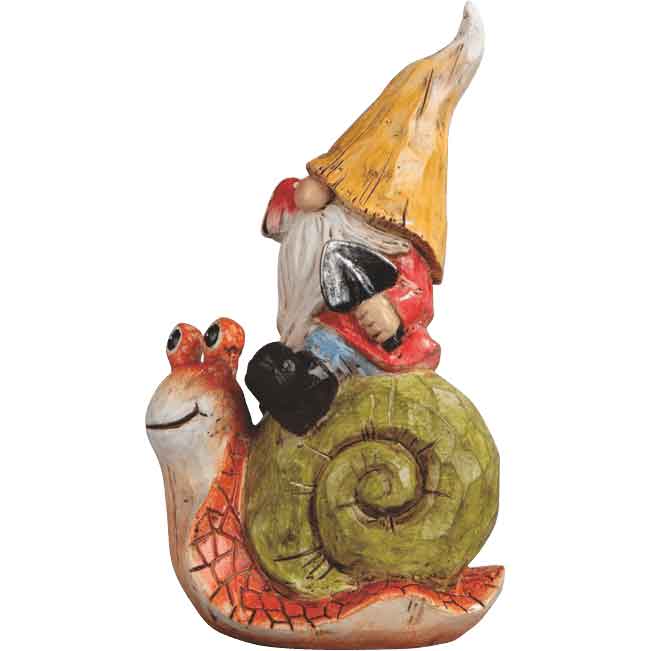 Gnome Riding Snail Statue
