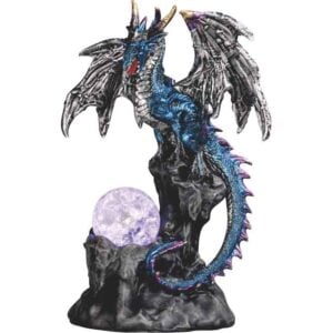Blue Dragon Guarding LED Globe Statue