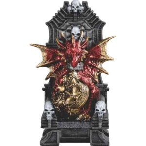 Red Dragon on Skull Throne Statue