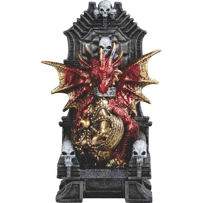 Red Dragon on Skull Throne Statue