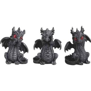 No Evil Stone Dragon Statue Set