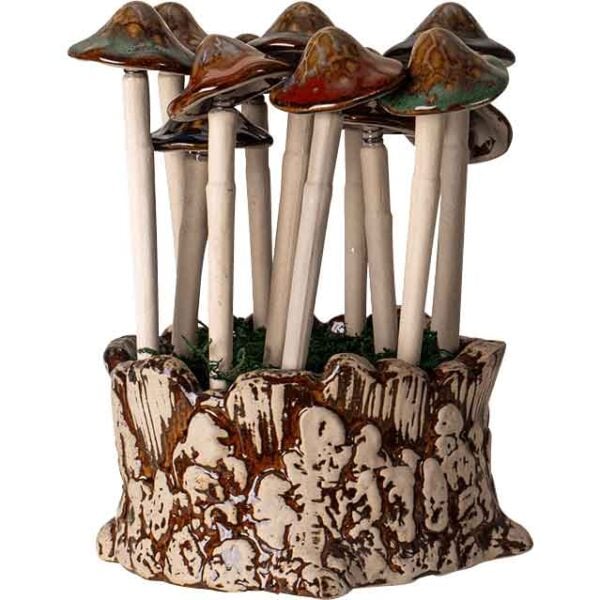 Ceramic Mushroom Picks Set of 12 with Planter