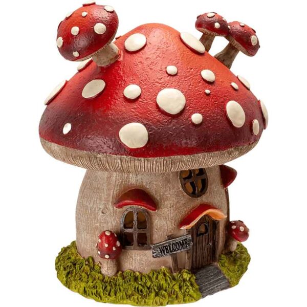 Red LED Mushroom House Statue