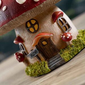 Red LED Mushroom House Statue