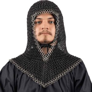 Black Chainmail Coif with Steel Trim