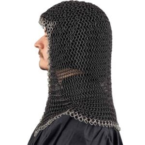 Black Chainmail Coif with Steel Trim