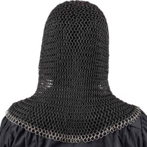 Black Chainmail Coif with Steel Trim
